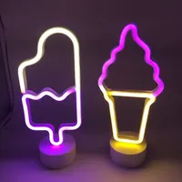 Luz neon de sorvete alimentada por bateria, com base de suporte