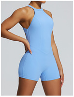 Damen-Bodysuit Einteiler mit offenem Rücken, tropfenförmigem Ausschnitt, Raffung, Pfirsich-Po-Kontur, hoher Dehnbarkeit, atmungsaktiv, Yoga-Romper mit Neckholder-Trägern