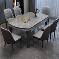 Table à manger rectangulaire extensible moderne avec plateau en pierre frittée et pieds en bois, design écologique pour appartement