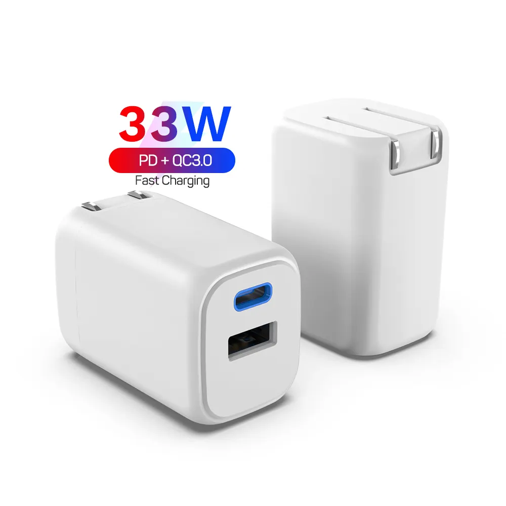 Dual Ports QC Quick Charger 33W Fast Charging USB-C PD Fast Charger Adapter for iPhone, Samsung, MacBook, Tablet Charger