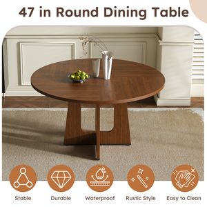 Mesa de Comedor Redonda para 4 Personas - Mesa de <span class=keywords><strong>Cocina</strong></span> Estilo Rústico de 47 Pulgadas, Mesa Circular de MDF con Acabado de Vetas de Madera, Capacidad de Peso de 300 lb - Product Image 5