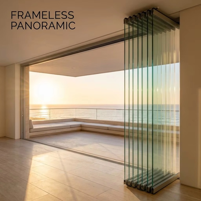 Frameless Folding Glass Window Balcony Bifold Window Panoramic View Double Glazing Tempered Glass Windows for Villa