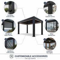 Pergola Aluminium Elektrik Tahan Air dan Salju, Gazebo Paviliun Luar Ruangan untuk Halaman Belakang, Teras, Kolam Renang