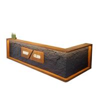 Comptoir de bar en bois massif de style industriel rustique en forme de L avec éclairage LED, durable, résistant à l'eau, pour pub commercial, café, club de motards