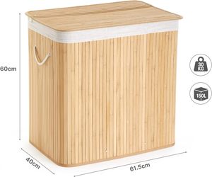 150L Foldable Bamboo <strong>Laundry</strong> Hamper with <strong>3</strong> <strong>Sections</strong> Removable Washable Lining Storage Bin <strong>Laundry</strong> <strong>Basket</strong> - Product Image 2