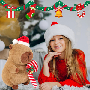 Peluche <span class=keywords><strong>de</strong></span> Capibara Suave y Adorable <span class=keywords><strong>de</strong></span> 9 Pulgadas Personalizable con Gorro <span class=keywords><strong>de</strong></span> Santa Claus y Bastón <span class=keywords><strong>de</strong></span> Caramelo, Decoración Navideña para Fiestas, Regalos para Niños - Product Image 4