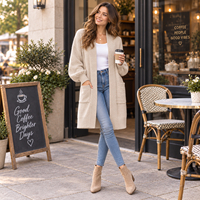 Vente en gros de pulls longs personnalisés pour femmes, cardigan ouvert sur le devant, surdimensionné, en tricot, avec poches, automne-hiver, OEM ODM, tricotage