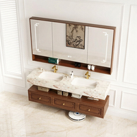 Meuble-lavabo flottant classique 48-92 pouces pour hôtel, simple/double vasque, avec miroir LED intelligent anti-buée et rangement