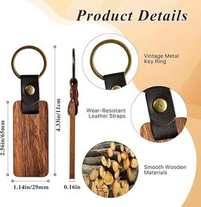Laser Engraving Logo Wooden Keychain <b>Blanks</b> 6 Colors Rectangle/Round Wood <b>Key</b> Chain with Leather Strap Keyrings Gifts - Product Image 2