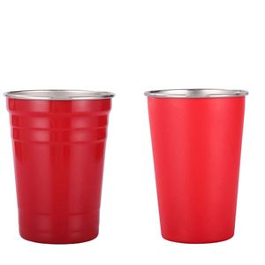 Stainless Steel White Pint Cups Laser Engravable Custom Engraved logo Printed Red Color Pong Beer Cup 500ml 400ml 600ml 350ml - Product Image 1
