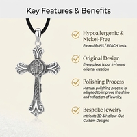 Collier pendentif croix chrétienne Saint Benoît en argent sterling 925 plaqué or Merryshine, bijoux de protection catholique