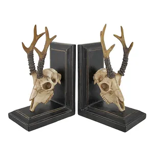 Custom wholesale resin deer skull book ends art decoration animal head bookends holder for home decor