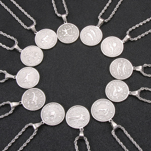 Grand 25mm Acier Inoxydable 12 Signes <span class=keywords><strong>Horoscope</strong></span> Disque Pendentif Collier Plaqué Or 12 Zodiaque Coin Collier <span class=keywords><strong>pour</strong></span> <span class=keywords><strong>Homme</strong></span> - Product Image 5