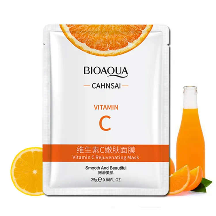 Bioaqua máscara facial com vitamina c, para cuidados com a pele, hidratante clareador e máscara em folha