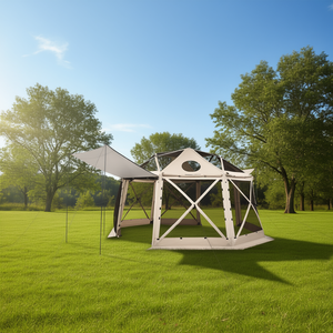 Tente de camping pop-up beige 15 x 15 pieds, résistante aux morsures, avec auvent sphérique à 13 côtés, sac de transport, abri solaire pour 12 à 15 personnes - Product Image 2