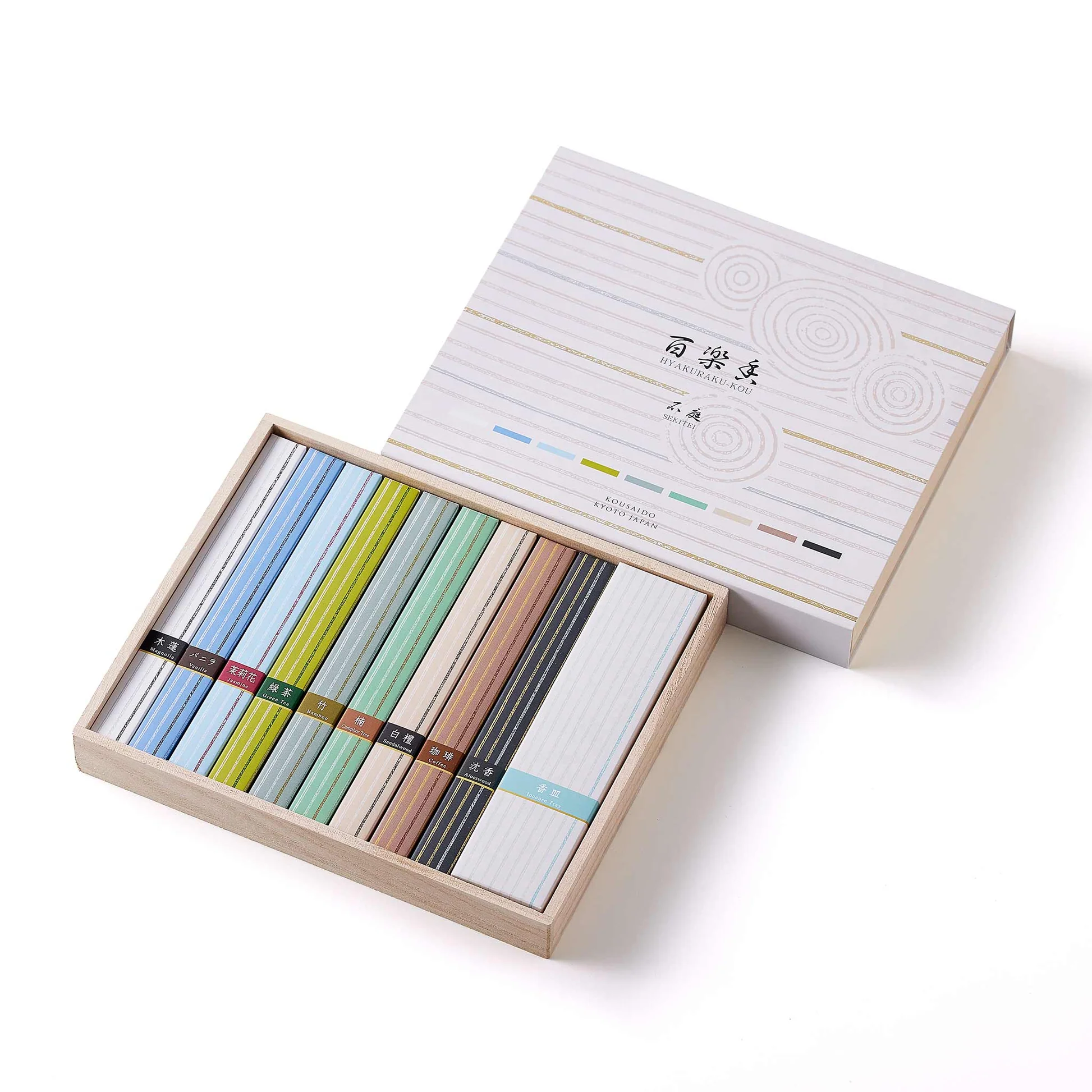 9 types x 6 bâtons chacun, 1 long porte-encens en céramique