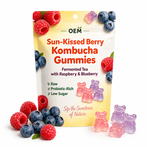 Gummies au kombucha aux baies Sun Kissed, probiotiques bruts riches, faibles en sucre, thé <span class=keywords><strong>ferment</strong></span>é, framboise, myrtille, soutien digestif, personnalisation OEM - Product Image 1