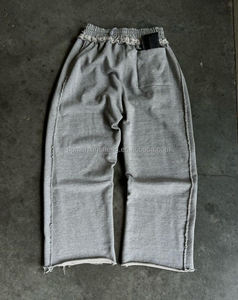 Calças de Moletom Masculinas com Cintura Alta, Perna Larga, Estilo <span class=keywords><strong>Baggy</strong></span>, Desgastadas, em French Terry, de Alta Qualidade, com Logotipo Personalizado - Product Image 2