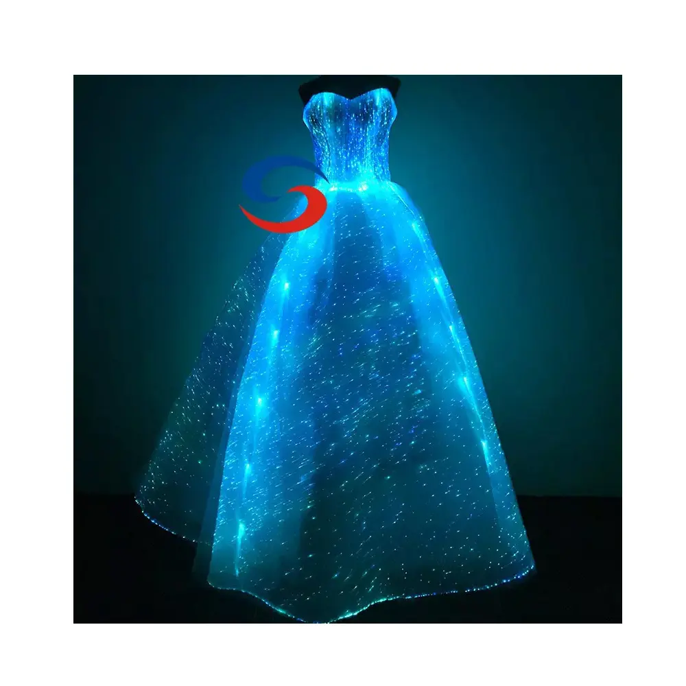 glow in dark led light up optic fiber luminous evening dress luminous wedding dresses for women