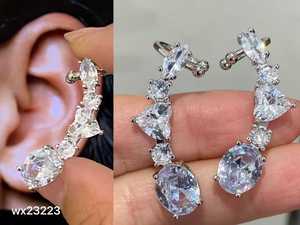 Boucles d'oreilles tendance pour femmes, plaquées or brillant, romantiques, AAA, autres pierres, cœur, design <span class=keywords><strong>grimpant</strong></span>, pour mariage, bijoux <span class=keywords><strong>de</strong></span> mariée - Product Image 5