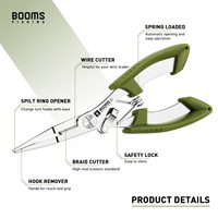 Booms Fishing 6,5 Zoll Edelstahl Grüne Angelzange mit Hakenlöser, Splitring-Öffner und Geflechtschnur-Schneider