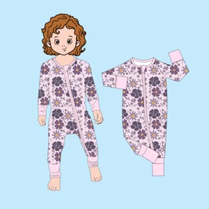 Qingli OEM/ODM personalizzato bambino Zippy fiore di campo carino stampato in bambù bidirezionale Footie per l'autunno Casual bambini piccoli - Product Image 5