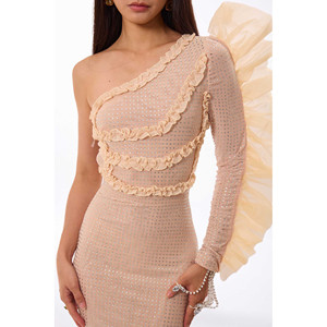 Mini Abito Monospalla con Volant in Cristallo - Product Image 1