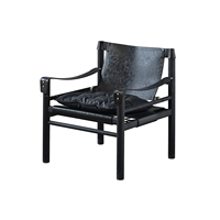 Fauteuil lounge en cuir pleine fleur style Mid-Century Modern, chaise de chasse scandinave, fauteuil d'appoint en bois de frêne massif pour hôtel et café