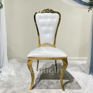 Chaise de dîner avec couronne à boutons en cristal, cadre en acier inoxydable, or royal