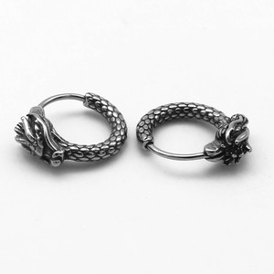 Boucles d'oreilles Dragon Hoop en acier inoxydable, design animal, bijoux unisexes - Product Image 2