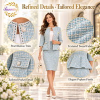 Ensemble jupe et haut en tweed pour femme, manches 3/4, tenue décontractée professionnelle