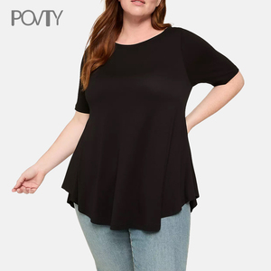 เสื้อยืดถักไหมพรมผู้หญิงไซส์ใหญ่ POVTY รุ่นซัมเมอร์ ผ้าเนื้อนุ่ม ทรงหลวม คอวี แขนสั้น สไตล์ลำลอง - Product Image 1