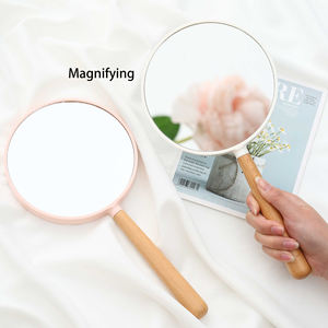 Zonyin Logo personalizzato in plastica portatile piccolo specchio portatile rotondo doppio lato ingrandimento specchio cosmetico con manico in legno - Product Image 2
