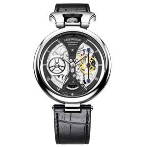Montre à quartz esthétique pour homme FOXBOX, cadran ajouré créatif avec calendrier, bracelet en cuir de haute qualité, idéale pour le bureau - Product Image 3
