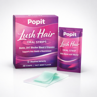 Bandes buccales Popit Lush Hair avec biotine, mélange bloqueur de DHT et vitamines pour soutenir la santé et la nutrition des cheveux