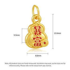 0.55g 5D Yellow Gold Buddhist Style Ethnic Fine Jewelry Get Rich Overnight Pendant with <b>Red</b> Enamel and Charm - Product Image 3