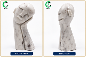 Escultura artesanal de hombre pensativo en mármol blanco de 12 pulgadas, estatua tallada de hombre triste tribal para decoración del hogar, oficina, hotel, decoración de mesa. - Product Image 2