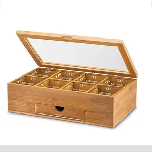 Caja de bambú de madera, embalaje personalizado, bolsa de té para embalaje con tapa con bisagras