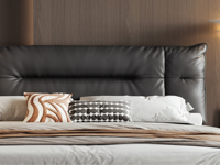 Italienisches Minimalistisches Schlafzimmer-Schieferlederbett mit Plüsch-Daunenrückenlehne, Schwarz, 1,8-Meter-Flush-Doppelbett