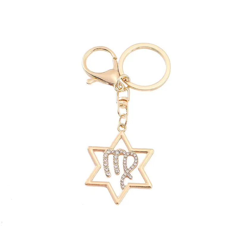 Grosir dua belas gantungan kunci konstelasi untuk wanita cincin kunci berlian imitasi kristal untuk tas tangan dompet gantungan kunci zodiak