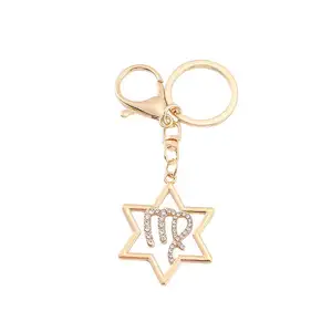 พวงกุญแจ12ราศีสำหรับผู้หญิงพวงกุญแจคริสตัลไรน์สโตนสำหรับกระเป๋าถือกระเป๋าพวงกุญแจจักรราศี