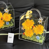 Boîte Cadeau en Acrylique Portable à la Mode, Design Transparent à Quatre Côtés, Style Floral, Boîte Cadeau pour Fleurs