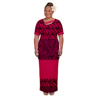Gaun Puletasi Polinesia Lengan Pendek untuk Wanita, Motif Tribal, Kancing Kelapa, Bunga, Puletasi Samoa, Gaun Pulau Pasifik