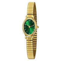 Jam Tangan Wanita Elegan Hijau Kuarsa Sport Fashion Easy Reader 20mm dengan Tali Ekspansi Baja Tahan Karat untuk Pergelangan Tangan Kecil (Emas/Perak) Kaca