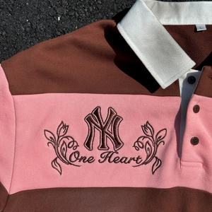 Camiseta Personalizada 100% Algodón a Rayas con Hombros Caídos, Aplique 3D, Logotipo Bordado, Corte Cuadrado, Manga Larga para Hombre - Product Image 3