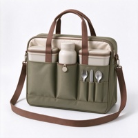 Sac à bandoulière pour pique-nique avec compartiment central pour bouteille, poches pour couverts et poignées de transport pour le camping, les voyages et les repas en plein air