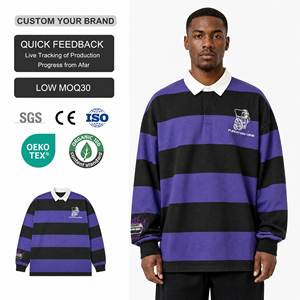 Camisa de Franela Térmica con Estampado Vintage, Bordado Grande en la Solapa, Transpirable y Ecológica, con Botones, Estilo Rugby, Rayas Largas - Product Image 1