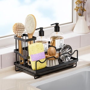 Porte-éponge auto-drainant Caddy d'évier de cuisine Organisateur de rangement d'évier <span class=keywords><strong>noir</strong></span> avec plateau d'égouttement amovible - Product Image 2
