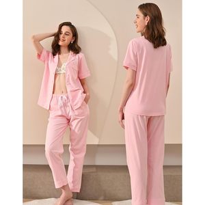 Pijamas personalizados 100% algodón para mujer, conjunto de 2 piezas con botones, manga corta con bolsillos, ropa de dormir suave, ropa de estar por casa, pijamas de bambú. - Product Image 2
