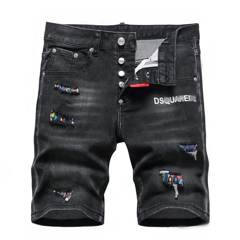 Pantalones vaqueros con logotipo personalizado para hombre, jeans finos de cinco puntos rasgados, de marca a la moda Dsq, elásticos